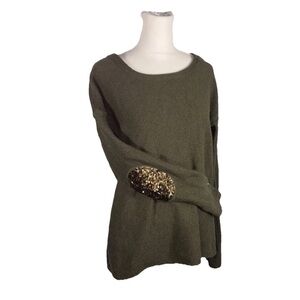 Tommy Bahama Green Sequin Elbow-Patch Sweater Top Size S